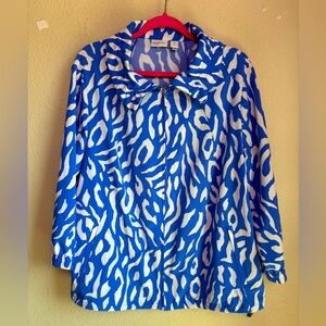 Zenergy Chicos Blue White Abstract Animal Print Zip Up Athletic Jacket 3 XL 16